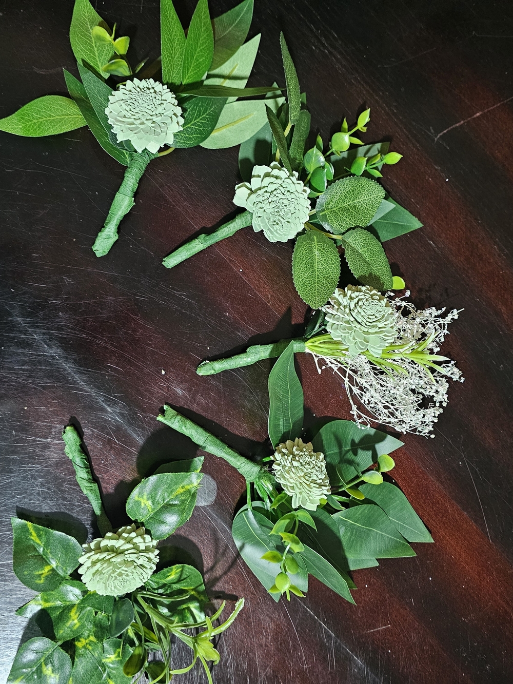 Green Faux Succulent Boutonnieres Set Of 5 , 2